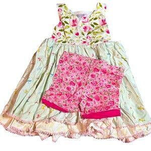 NWT SweetHoney Layered Dragonfly Dress Set with Floral Rose Shorts